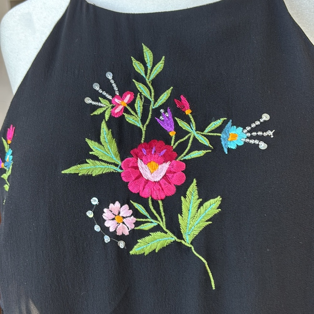 Sue Wong Vintage 90s Embroidered Dress With Fringe Black M - Picture 4 of 6